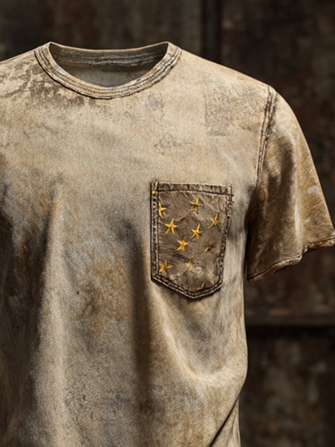 Men's retro washed cotton casual round neck short sleeve t-shirt