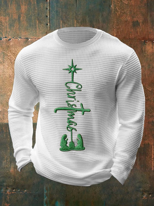 Men's Christmas Faith Printed  Waffle Fabric Long Sleeve T-Shirt