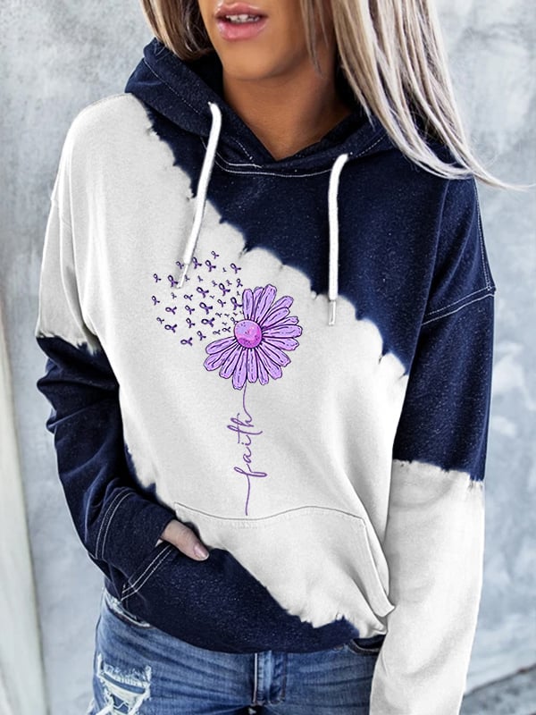 Women's Sunflower Purple Ribbon Faith Alzheimer's Awareness Warrior Supporter Hoodie