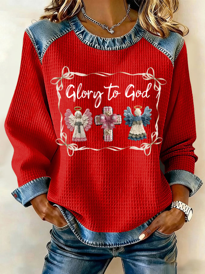 Retro Christmas Glory To God Print Sweatshirt