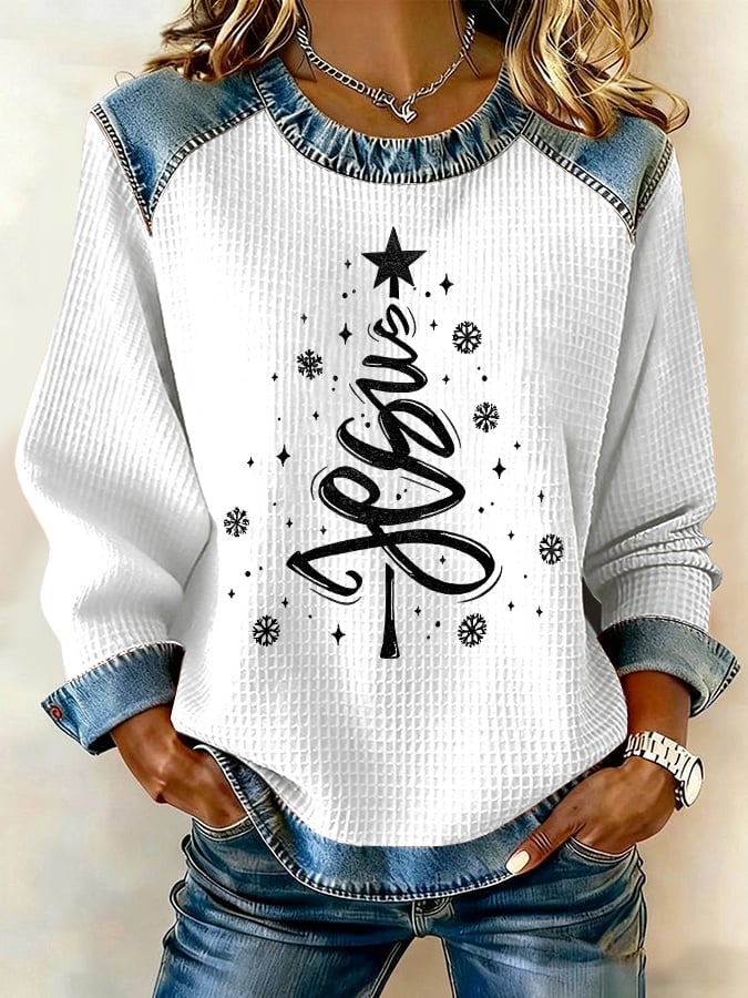 Retro Christmas Jesus Print Sweatshirt