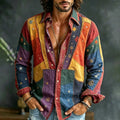 Men's Colorblock Patchwork Star Peace Graphic Print Long Sleeve Shirt