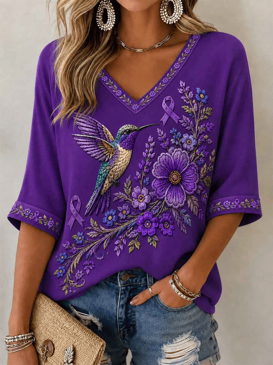 Women's Alzheimer's Awareness Support Casual V-Neck T-Shirt