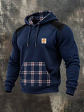Men's Retro Plaid Color-Block Hooded Sweatshirt