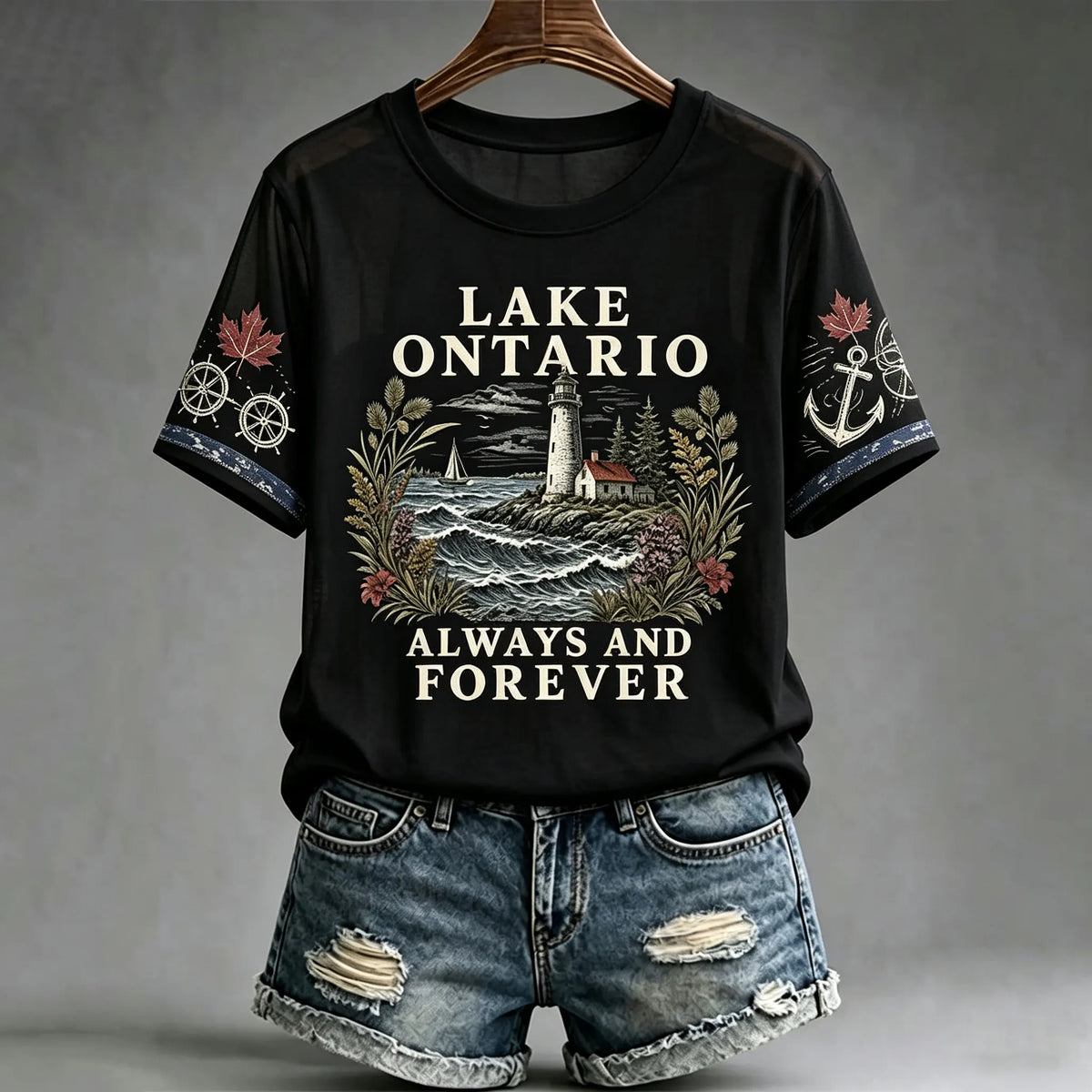 Women's Retro Lake Ontario Always And Forever Print Crew Neck T-shirt