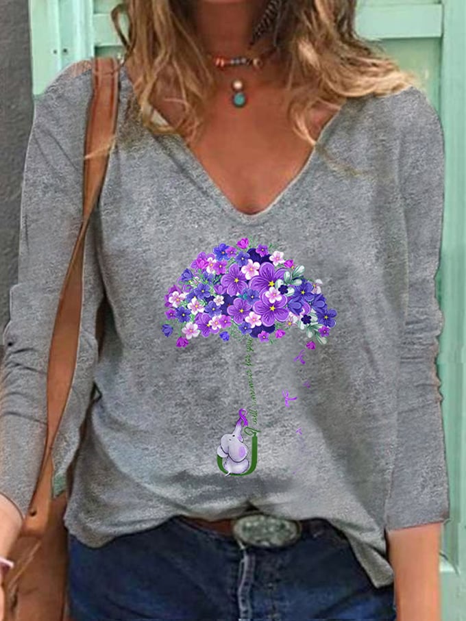 Women's I Will Remember For You Dementia Alzheimer's Disease Awareness Printed V-Neck T-Shirt