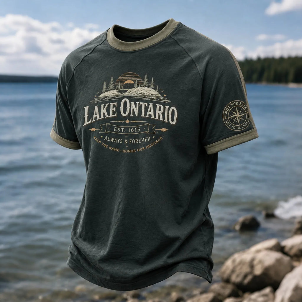 Men's Vintage Lake Ontario Print Crew Neck Short Sleeve T-shirt