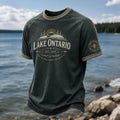 Men's Vintage Lake Ontario Print Crew Neck Short Sleeve T-shirt