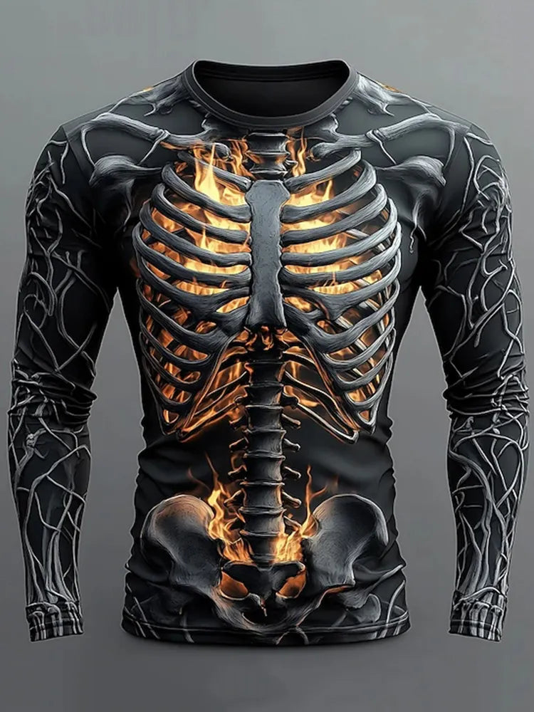 Halloween Men's Skull Graphic Print Long Sleeve T-shirt