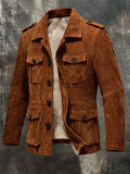 Men's Vintage Faux Suede Long Trench Coat – Fleece-Lined and Thickened for Warmth