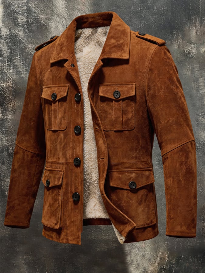 Men's Vintage Faux Suede Long Trench Coat – Fleece-Lined and Thickened for Warmth