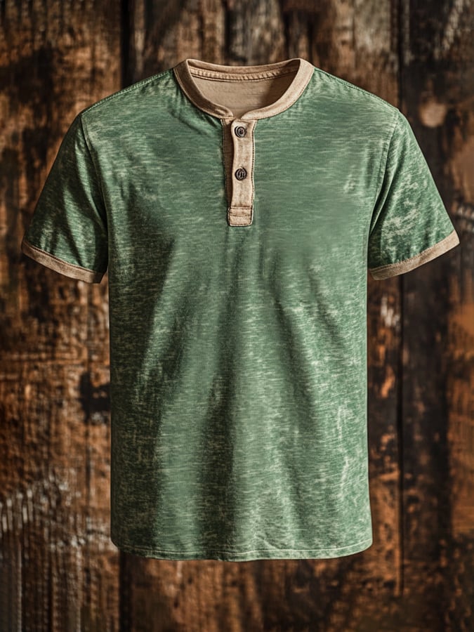 Men's vintage style casual short sleeve Henley T-shirt