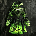 Women's Retro Halloween Flame Bat Floral Print Hoodie Suspender Dress Two-piece Set