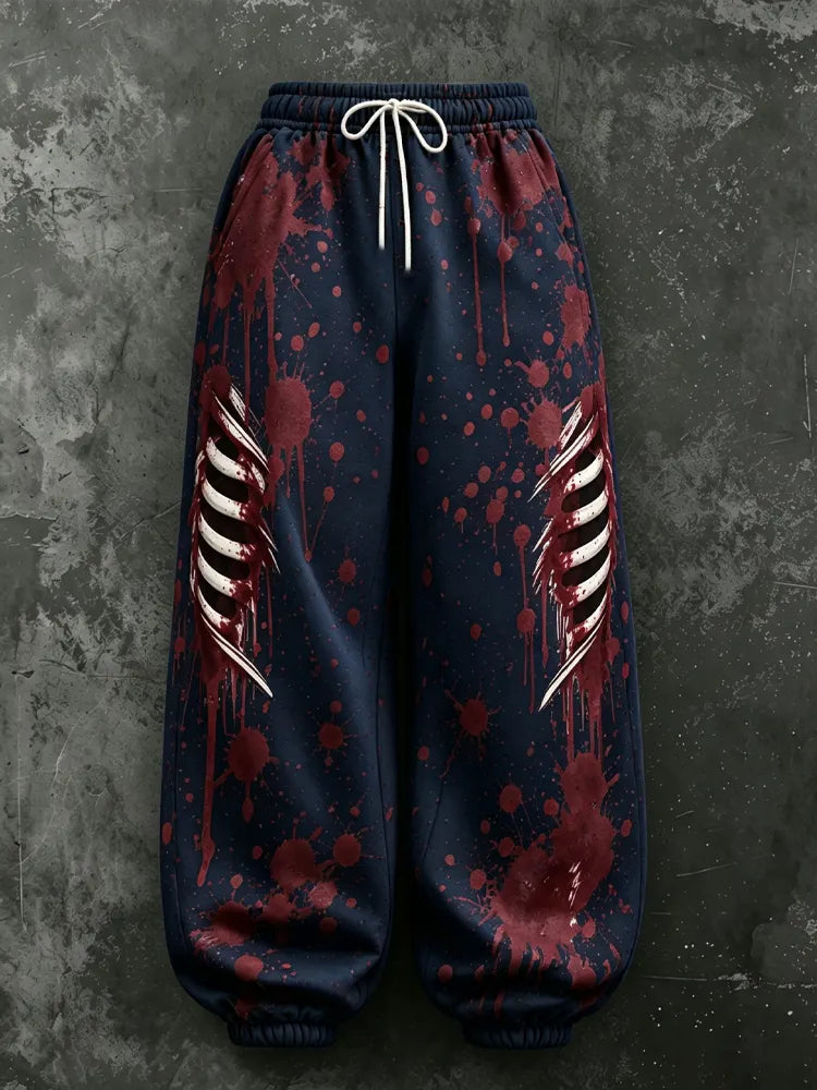 Women's Halloween Gothic Blood-stained Skeleton Print Pants