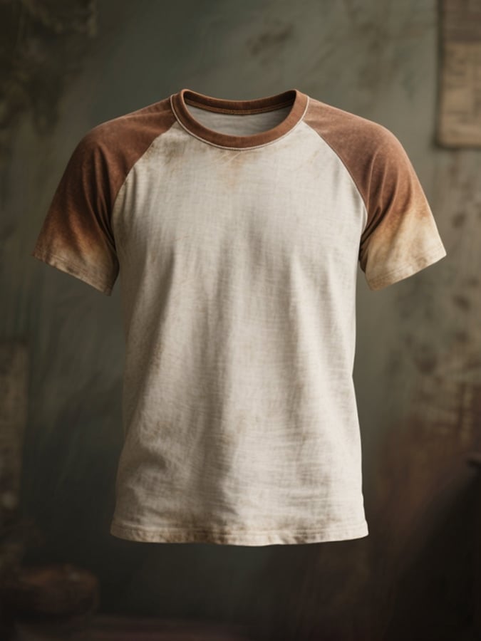 Men's round neck T-shirt with gradient and raglan sleeves