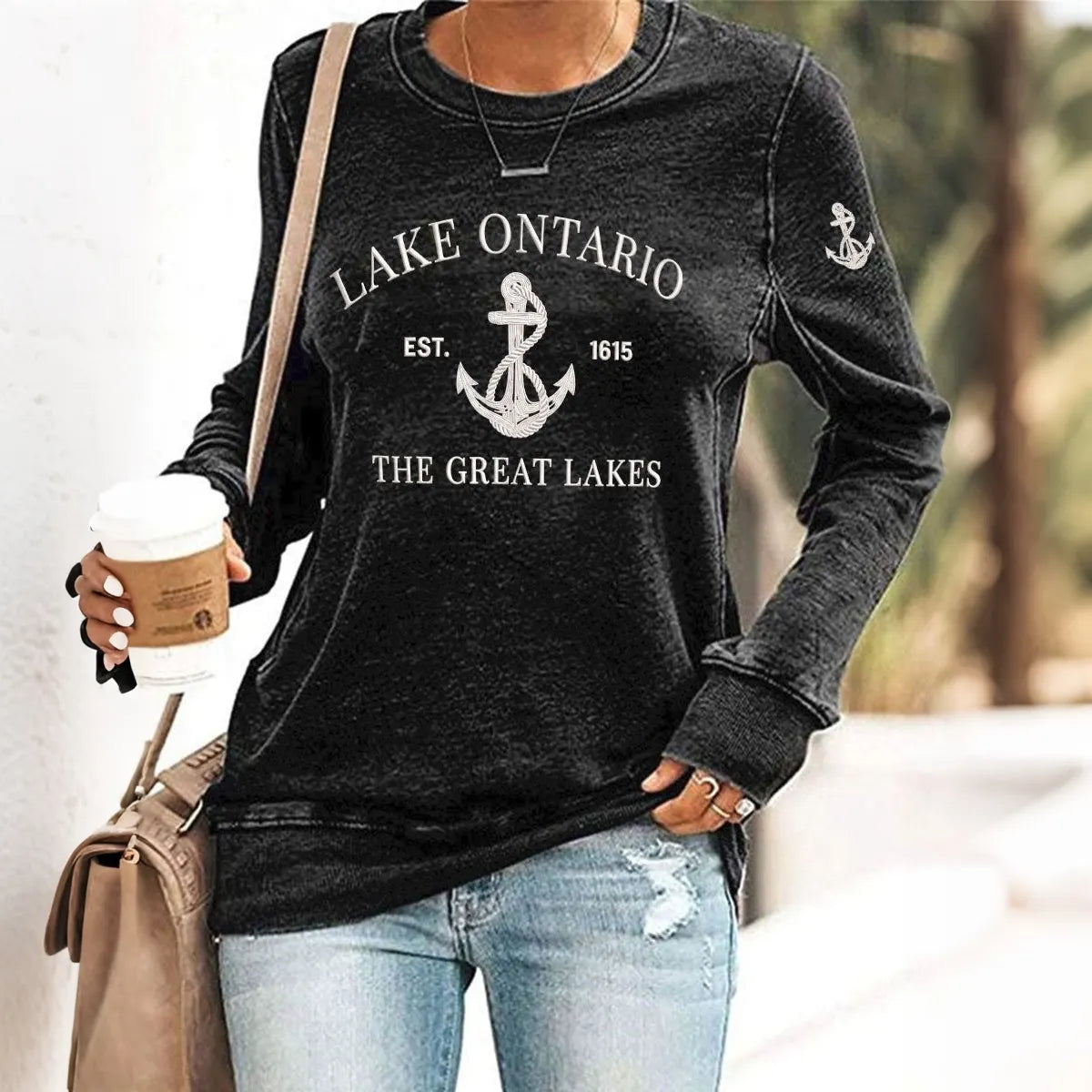 Retro Lake Ontario Est 1615 The Great Lakes Print Sweatshirt