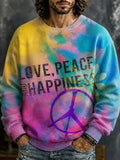 Men's Peace Symbol Soft Blended Tie‐Dye Print Crew Neck Sweatshirt