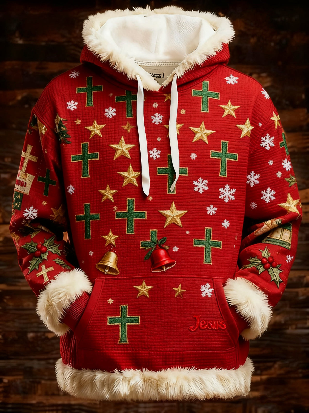 Men's Christmas Faith Cross Print Hooded Sweatshirt