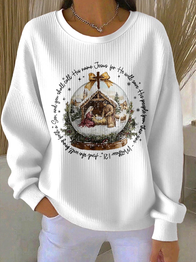 Retro Christmas And You Shall Call His Name Jesus, For He Will Save His People From Their Sins – Matthew 1:21 Print Sweatshirt