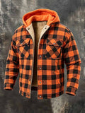 Men's Retro Color-Block Plaid Fleece-Lined Warm Hooded Jacket