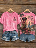 Women's Vintage-Style Pirate & Ocean-Themed Graphic T-Shirt