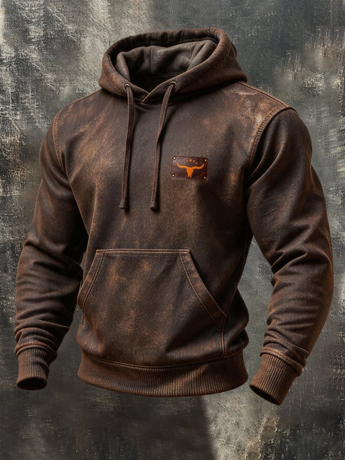 Men's Vintage-Style Distressed Cotton Hoodie