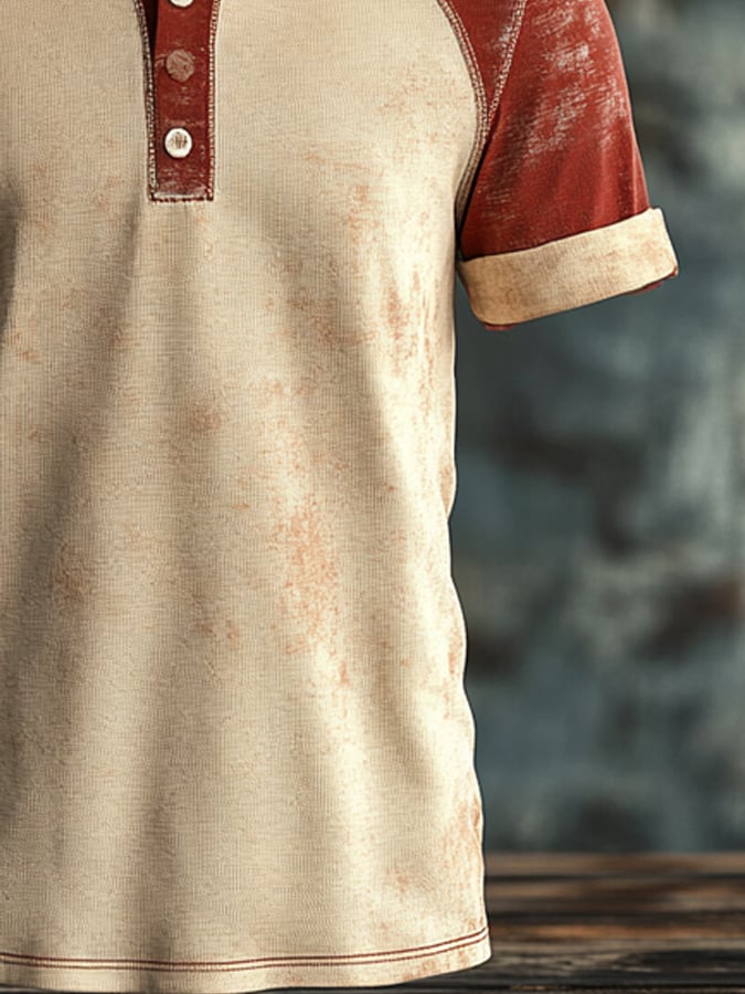 Men's casual waffle henley t-shirt, short sleeve