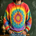 Men's Rainbow Radial Mandala Floral Print Crew Neck Sweatshirt