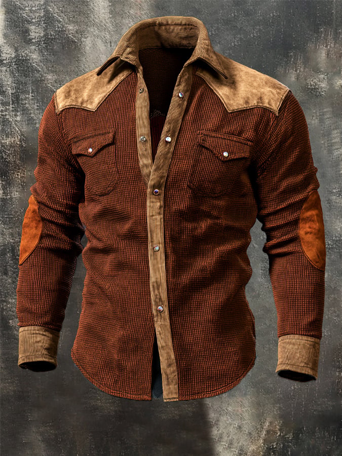 Men's Vintage Waffle-Knit Western Panel Shirt
