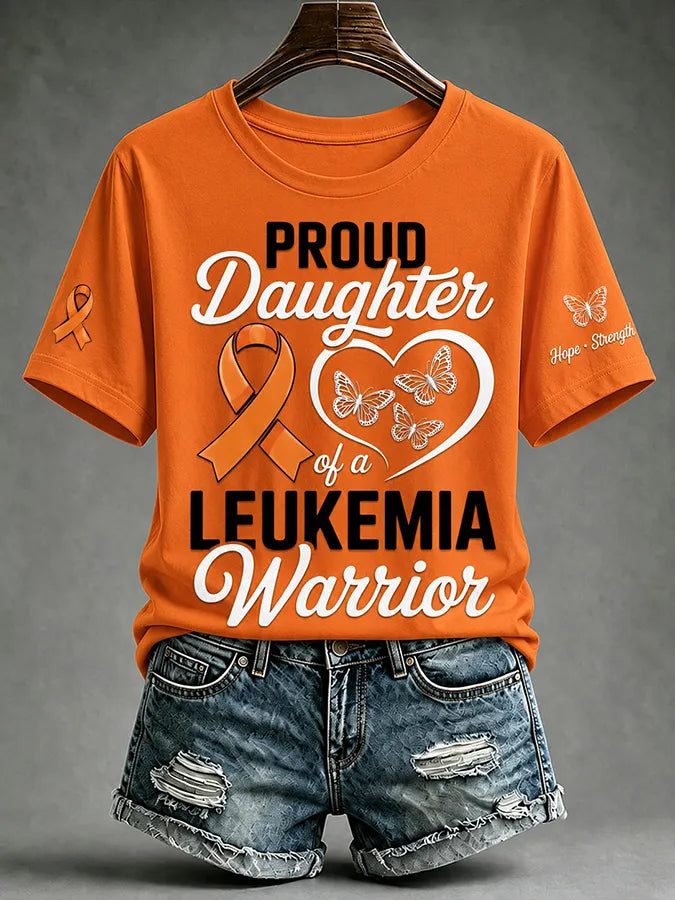 Women'S Casual Leukemia Awareness Print Short-Sleeve T-Shirt