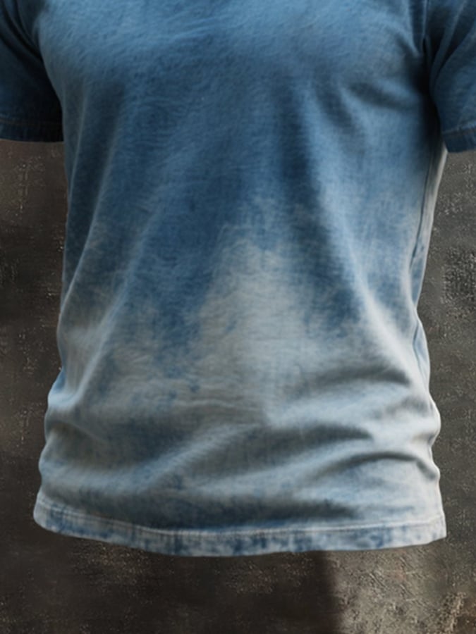 Men's retro washed color block round neck short sleeve t-shirt