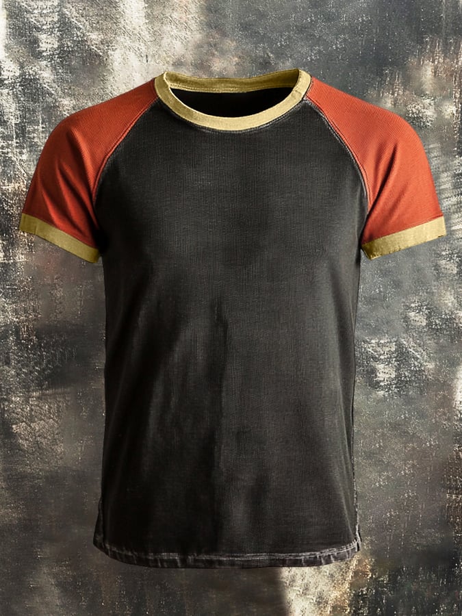 Men's round-neck raglan-sleeved T-shirt in color block style