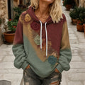 The Sunset Collection Women's Classic Bohemian Floral And Rose Gradient Print Round Neck Hoodie