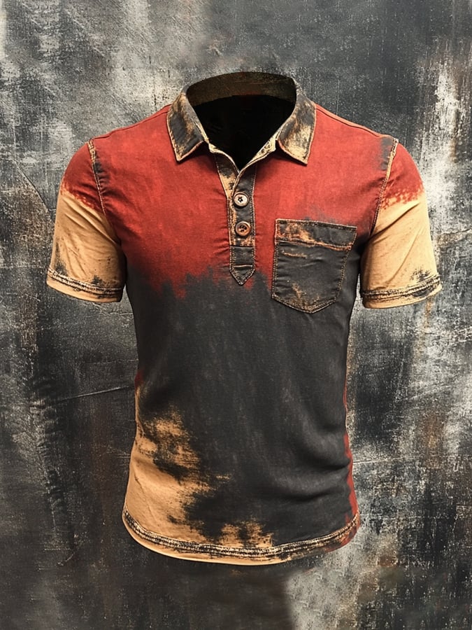Men's retro colorblock short-sleeved polo shirt