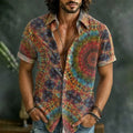 Men's Vintage Tie-Dye Spiral Pattern Print Short Sleeve Buttons Shirt