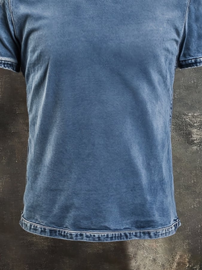 Men's retro-style round-neck short-sleeved T-shirt in washed cotton with contrasting color