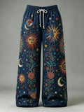 Men's Hippie Celestial Sun‐Face Moon‐Face Star Mandala Bohemian Floral Print Pants