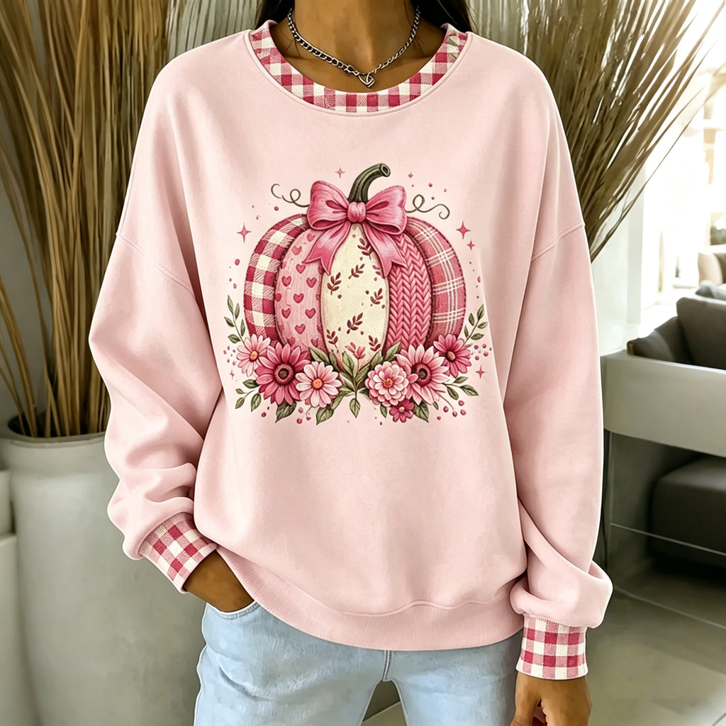 Women's Halloween-themed Pumpkin Art Print Crew Neck Sweatshirt