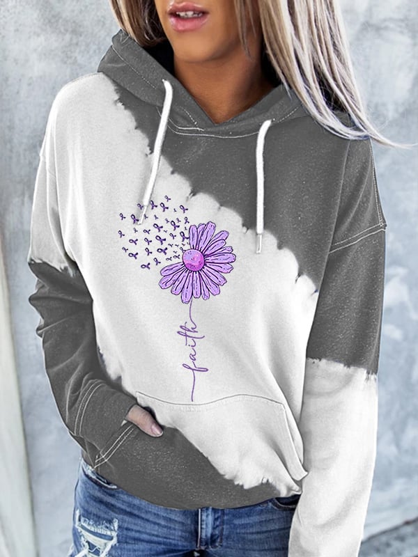 Women's Sunflower Purple Ribbon Faith Alzheimer's Awareness Warrior Supporter Hoodie