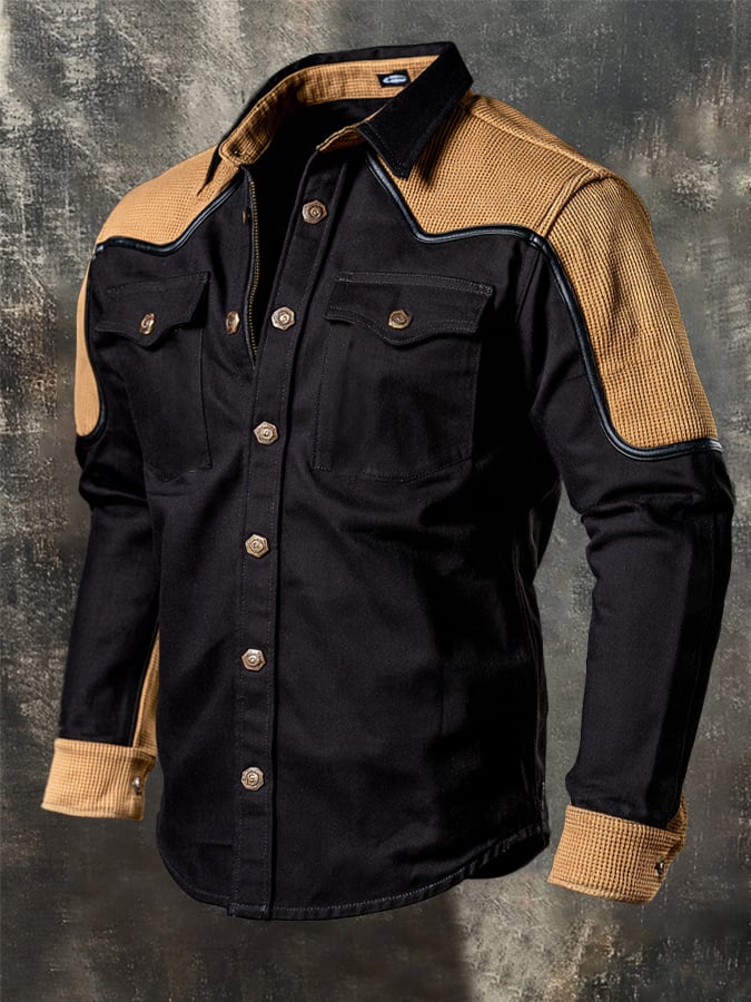 Men's Vintage Waffle-Knit Panel Western Shirt