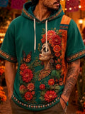 Men's Day Of The Dead Calavera Lady Monarch Butterfly Floral Print Hooded T-Shirt