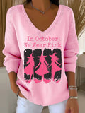 Women's In October We Wear Pink Striped Fabric Long Sleeve T-Shirt