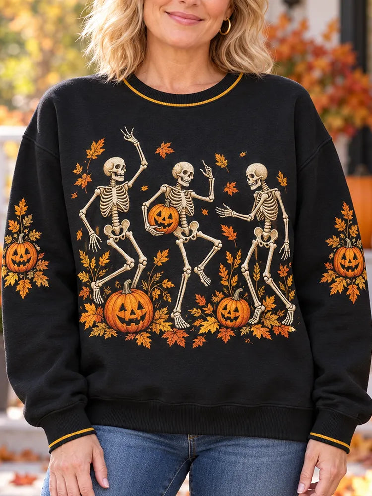 Women's Halloween Dancing Skeletons And Pumpkins Sweatshirt