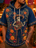 Men's Day Of The Dead Mariachi Skeleton Star Blossom Print Hooded T-Shirt