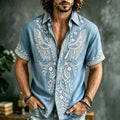 Men's Cascading Vine Floral Cluster Print Short Sleeve Buttons Shirt