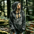 Women's Retro Halloween Skull And Spider Web Knit Hooded Sweater