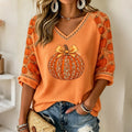 Women's Autumn Pumpkin Rhinestone Pattern Casual Mid-sleeve T-shirt