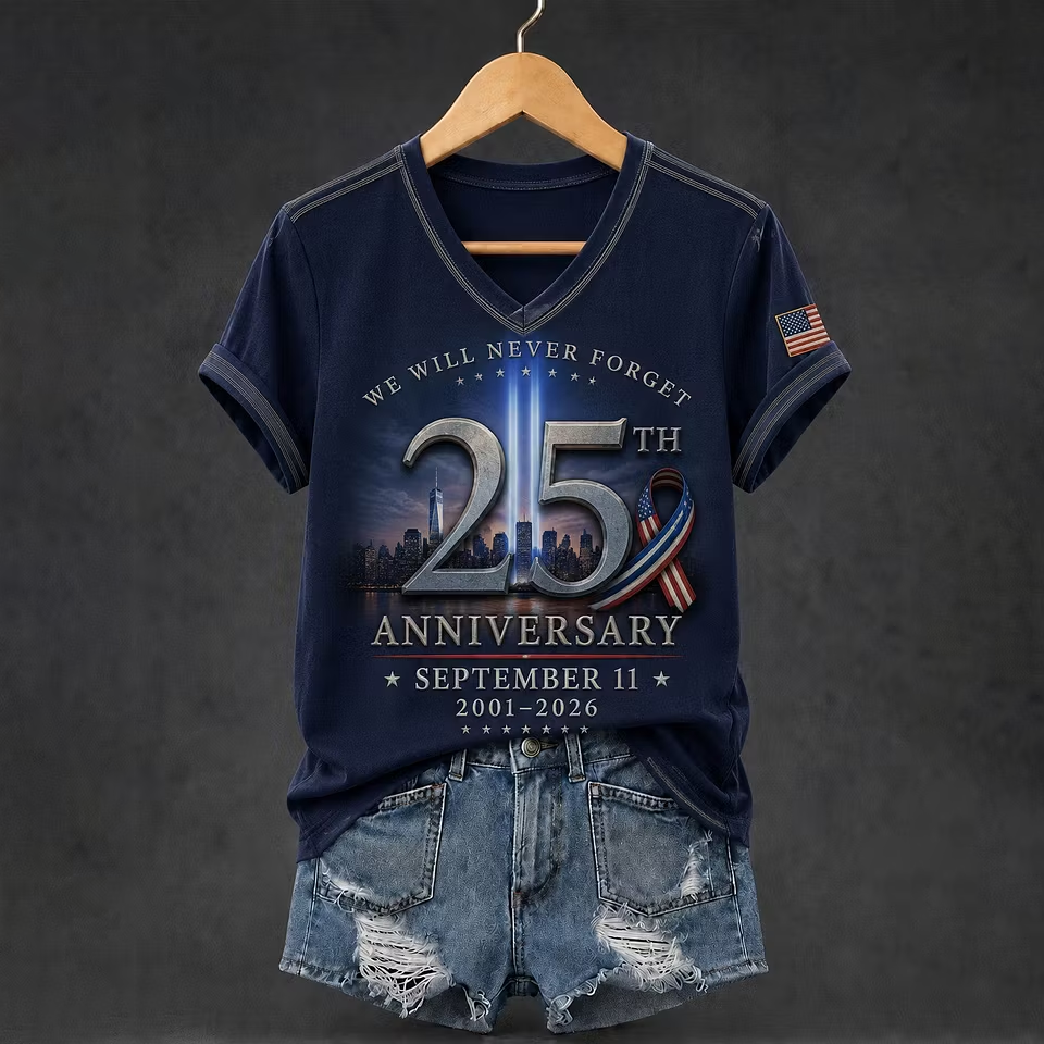 Women's 9.11 Never Forget Printed V-neck T-shirt