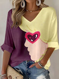 Women'S Commemorative Printed Waffle V-Neck Top