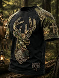 Men's Vintage Traditional Reindeer Pattern Print Short-Sleeve T-Shirt